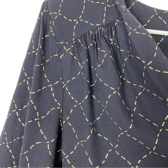 Vintage 90s Cardigan Blazer Womens Plus Size 1X 2X Navy Blue Gold Flowy Rayon - Picture 4 of 11